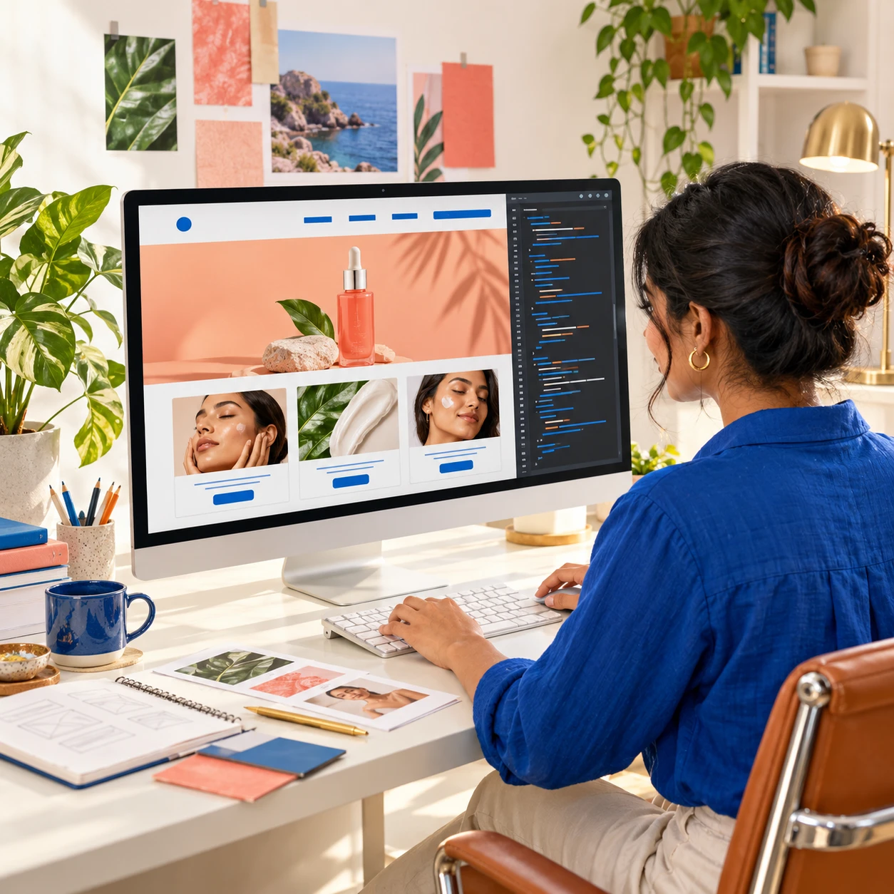 A creative web designer building a website